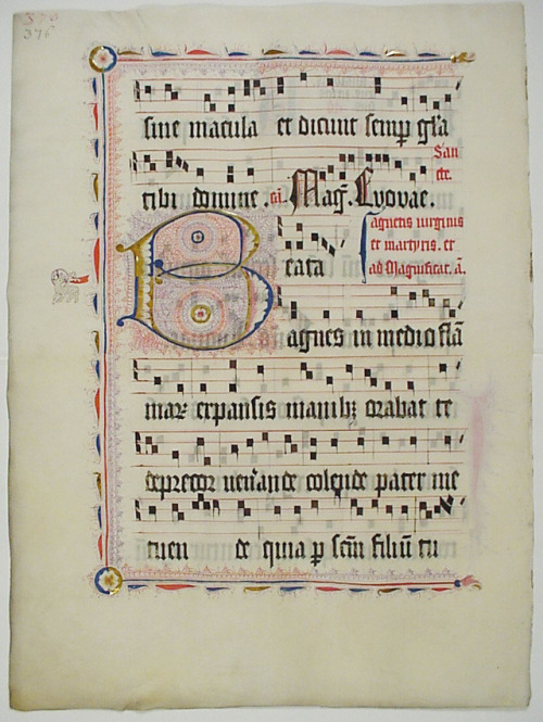 Manuscript Leaf with Initial B, from an Antiphonary, Medieval ArtMedium: Tempera, ink, and metal lea