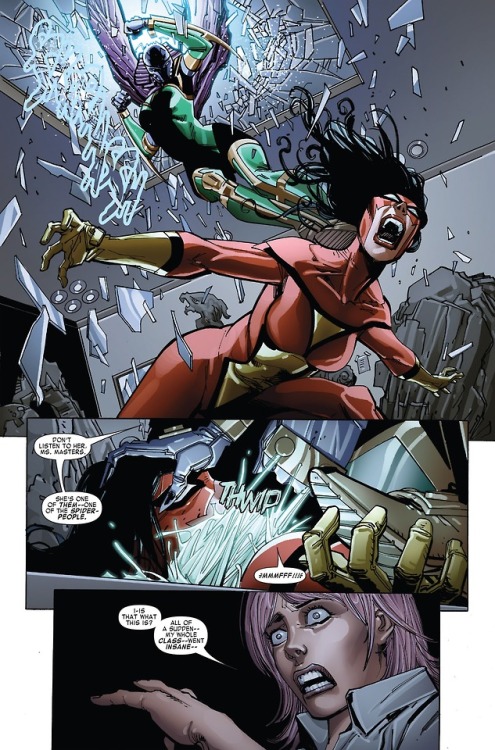 gentlemankidnapper:Spider-Woman gagged in the Comic Book Spider-Island: Spider-Woman