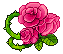 Pixel art of pink flowers with green vines