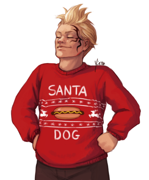 Zell Dincht for @panpirate!He&rsquo;s so proud of his dumb hotdog sweater.