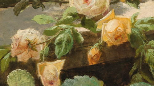 florealegiardini: Roses and potted plants (detail), Giacinto Bo (Italian, 1832–1912)