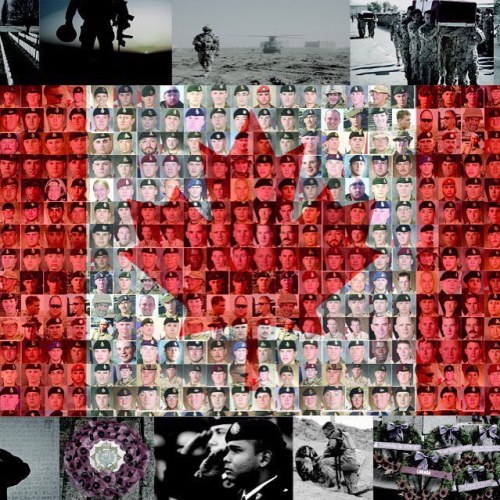 Photomosaic Canadian flag with the faces of fallen soldiers from the Afghanistan war #RememberThem | By Alex Yuen. by nikkibenz