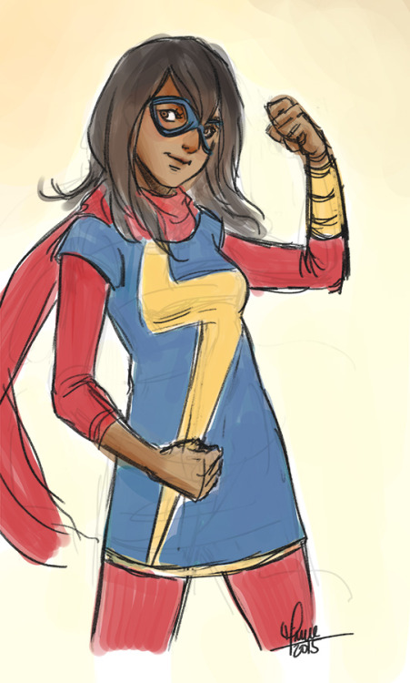 thingsfortwwings:nyanlatte:Quick sketch to end the night. ♥[Image: Kamala Khan as Ms Marvel smiling 