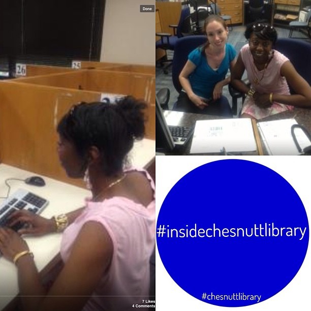 Noni from Brooklyn in the National Library Week #nlw13 #insidechesnuttlibrary photo challenge. Send us photos and #instavideos of YOU while you’re in #chesnuttlibrary. We want to see y’all using the building. #fsubroncos #broncopride #faystate #fsu14...