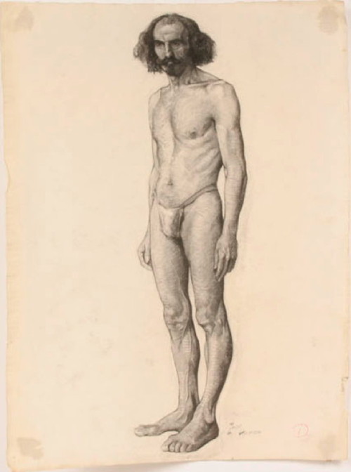 John Hugh, Nude male sketch, 1917-18. Charcoal on paper. Private collection.