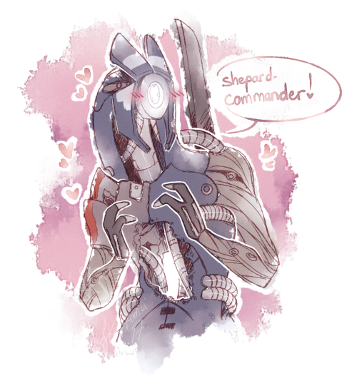 kurokomui:Aaaaand today’s drawing is a cute tiny Legion that just saw Shepard and is happy about it 