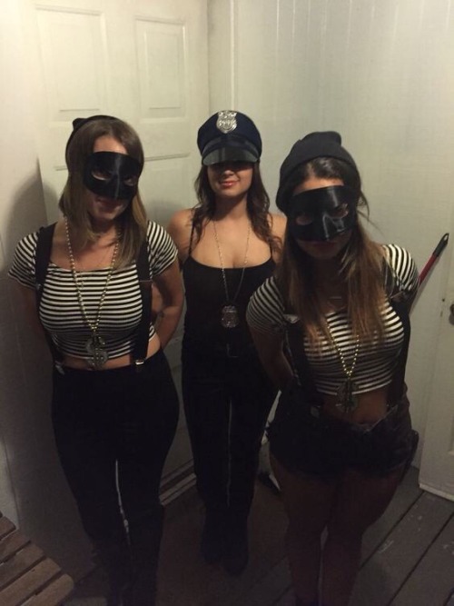 handcuffedonhalloween:Two sexy robbers caught red handed and cuffed