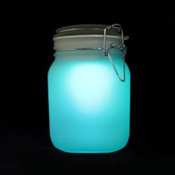wickedclothes:  Solar Rechargeable LED Mason Jars Rechargeable by solar power, these mason jars light up at night. Available in yellow, and color-changing LED’s. Sold on Amazon.
