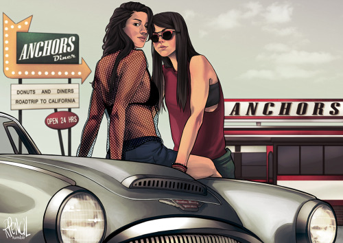 Donuts and Diners : Roadtrip to California ↳ This is a re-draw of my Jan 2014 Paily fanart.