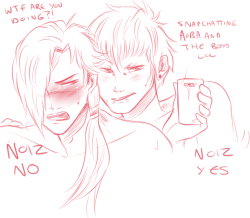 cinnadicks:apparently I never posted this super old doodle of noiz doing koujaku in front of a mirror