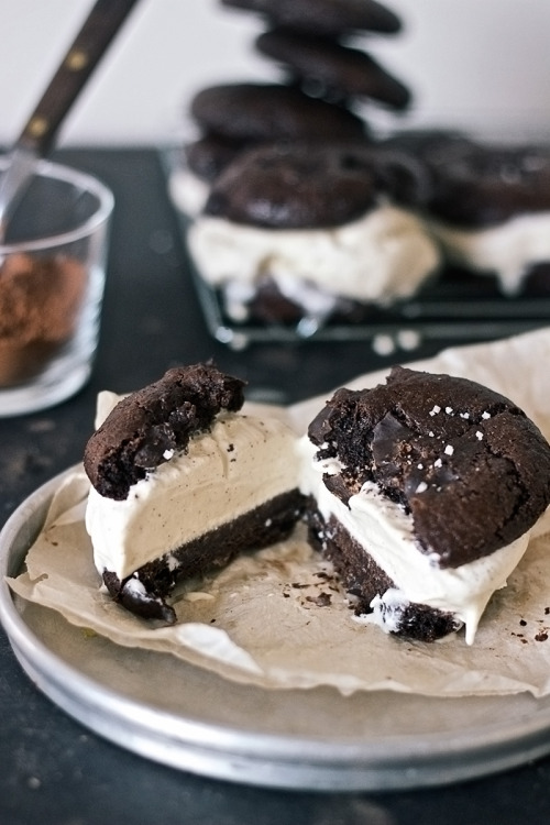 sweetoothgirl:  Salted Chocolate Diablo Cookie Ice Cream Sandwiches