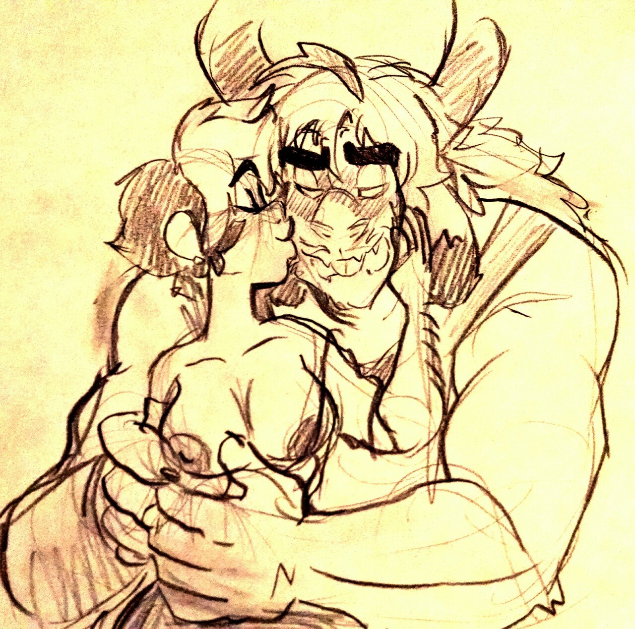 notsafeforroskii:  Just nari and Asgore being cuddly. Naked.