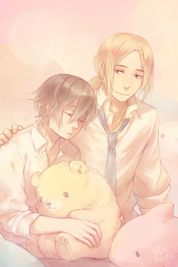 hasuyawwn:  these two are so cute … i can’t handle…(ft. a bear ploosh i own…it’s my favorite thing)