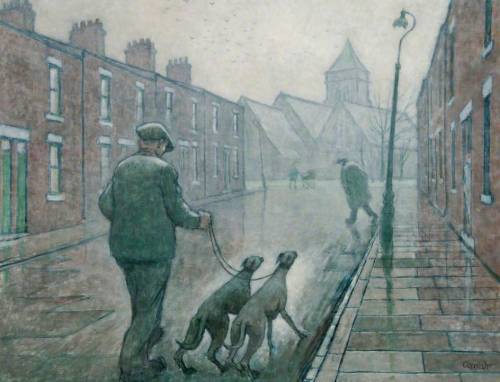 Edward Street, Man Walking Dogs -   Norman Stansfield CornishBritish 1919-2014