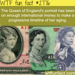 wtf-fun-factss:  The queen of England portrait on money - WTF fun facts