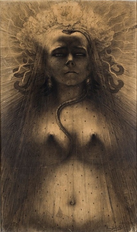 oldmoonlullaby:Portrait of a Femme Fatale. Jean Delville. 1891.