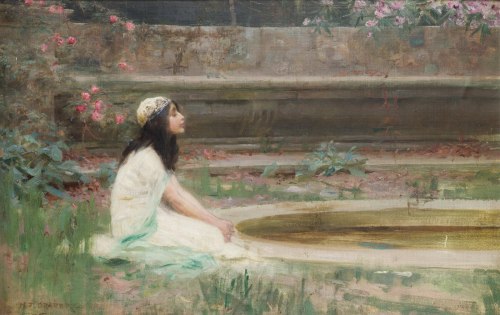 lesfleursdelart: A Young Girl by a Pool, Herbert James Draper