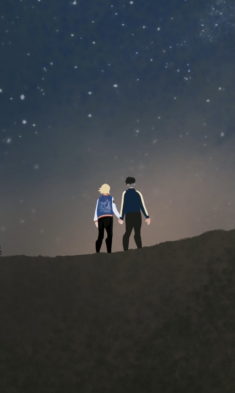 jnlostt:When Yuri went to visit Otabek in Kazakhstan for the first time, Otabek knew exactly where to take him ✨🌟Fun quick drawing to practice background and no line work
