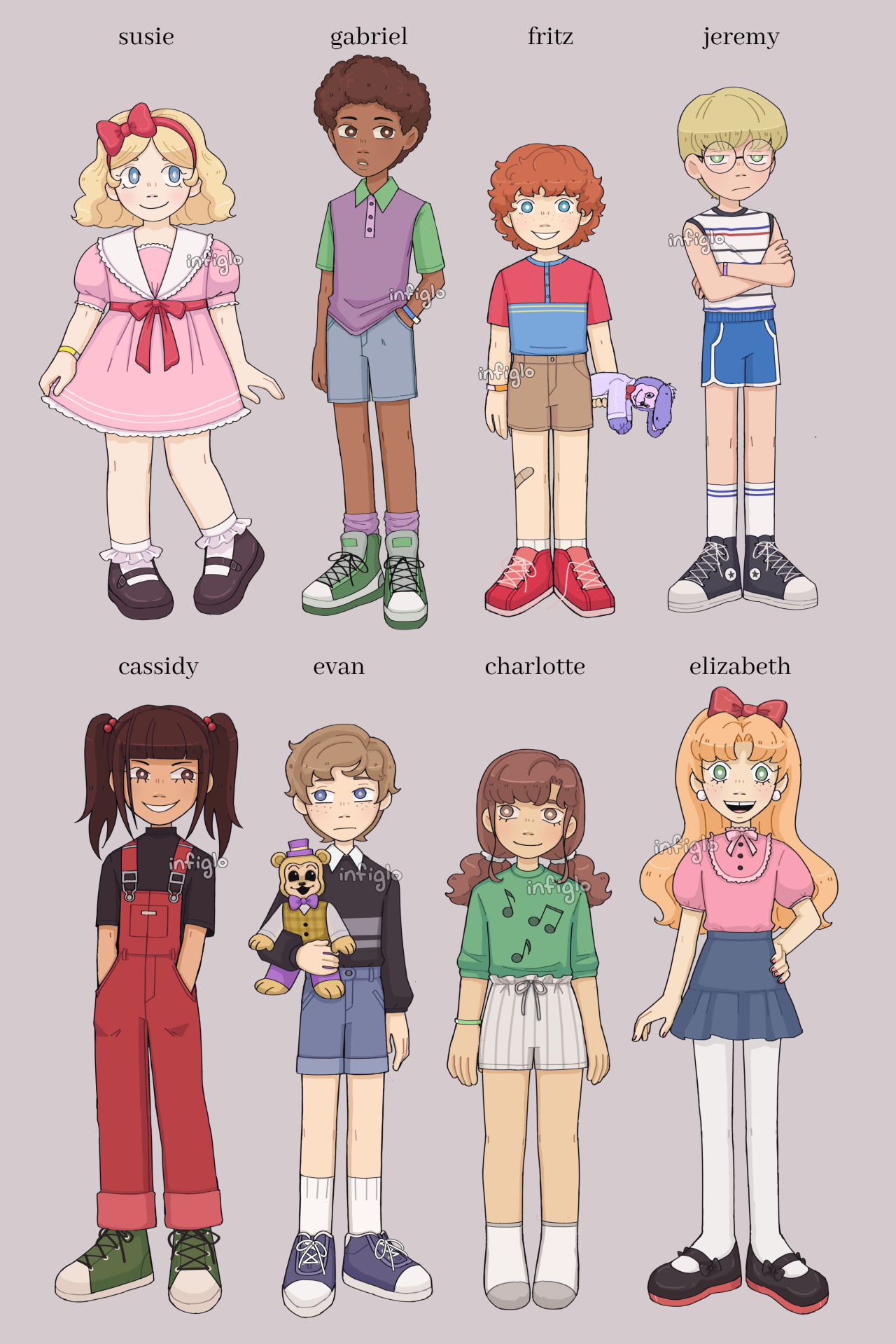 bird enthusiast — my designs of the fnaf kids :)