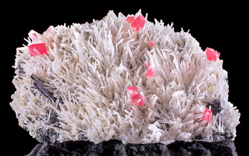 Rhodochrosite, Hubnerite, Tetrahedrite, and Needle Quartz - Hedgehog Pocket, Main Stope Drift, Sweet