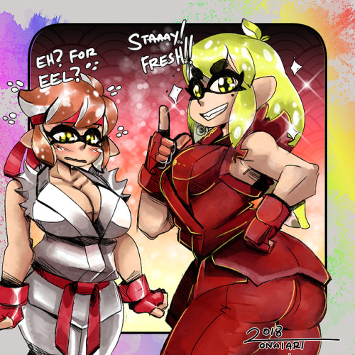 nat2art: Ken and Ryu possessed by Callie and Marie. the squid sisters :3  their bodies got transformed, let’s hope they can still do hadoken.   < |D’‘‘‘