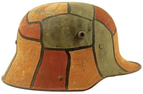 German M-16 stahlhelm with disruptive camouflage paint, World War I.from Amoskeag Auctions