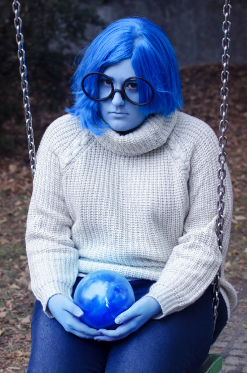 5qui99l3:  more pictures of my Sadness cosplay! we had a lot of plans but only got to take photos with this swing before it started to rain. that was a little depressing. photographers: SeSe (1, 3) and @memorialcosplay (2). (3 edited by SeSe, the others