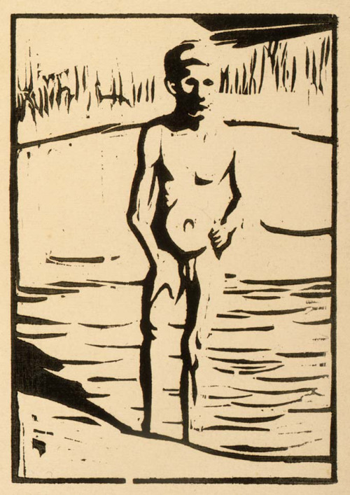 Woodcut by Ernst Ludwig Kirchner, Badender Knabe, circa 1912