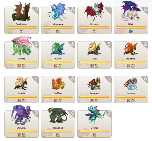 Still have all these dragons for sale. All the gened hatchlings are Halloween babies, and everyone e
