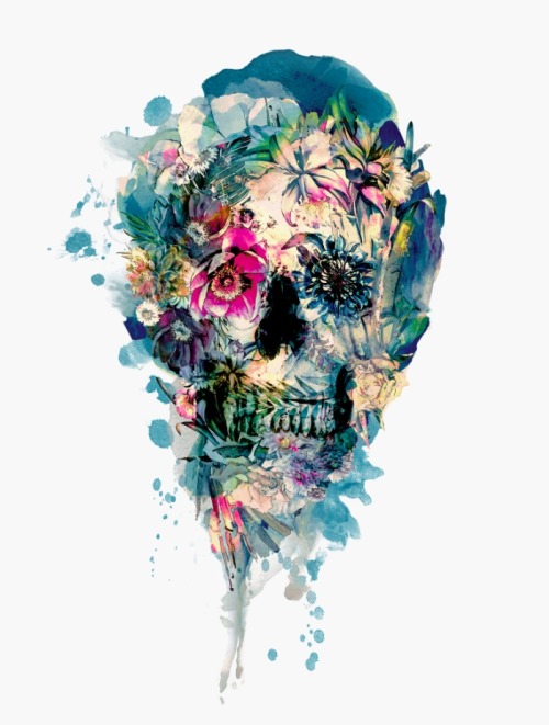 Porn Pics lesstalkmoreillustration: Floral Skull Giclée