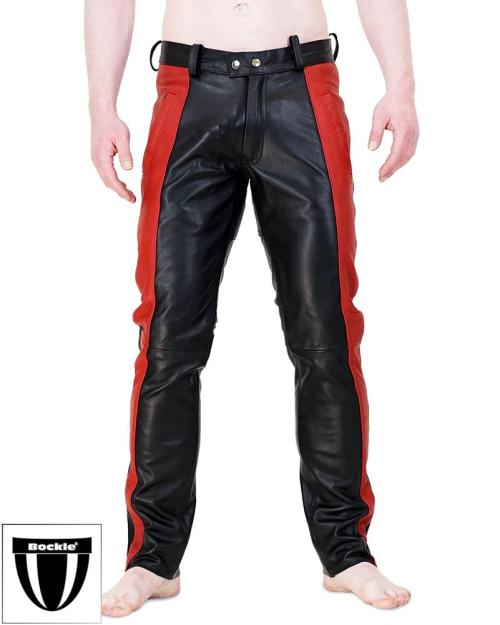 Bockle® BLACK and RED Lederhose Lederjeans leather pants BOCKLE