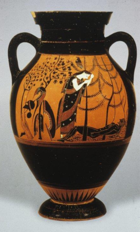 Amphora attributed to the Vatican Mourner Painter, Eos by the body of Memnon, Attic black-figure on 