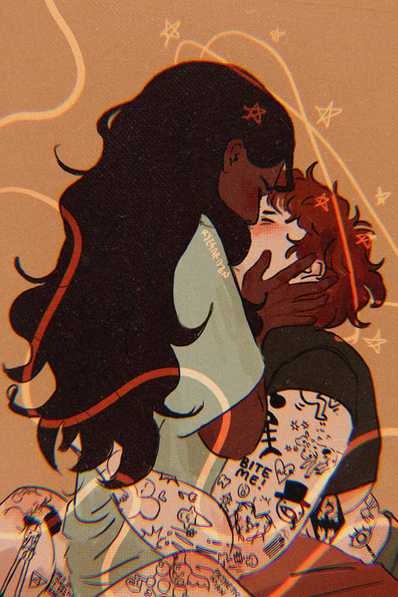 💫  starstruck!  💫
(it’s those OCs again.. and I got to draw more tattoos) #wlw#mlm#nblnb#t4t#t4t art #marm and olive