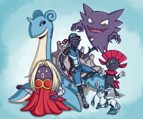 raveniaworld:Vasdorl as a pokemon trainer with his dream ice/ghost team! ;DAs an ice mage/necroman