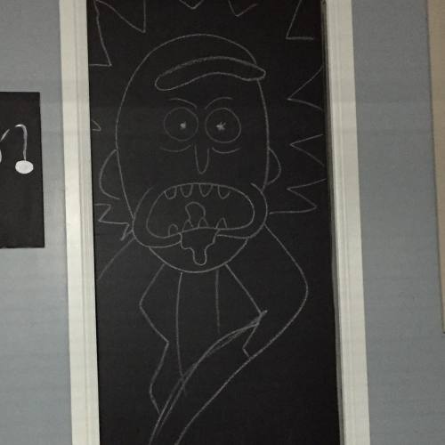 Matt did some chalkboard art. Can you tell who it is? #comic #cartoon #adultswim #rickandmorty #art 