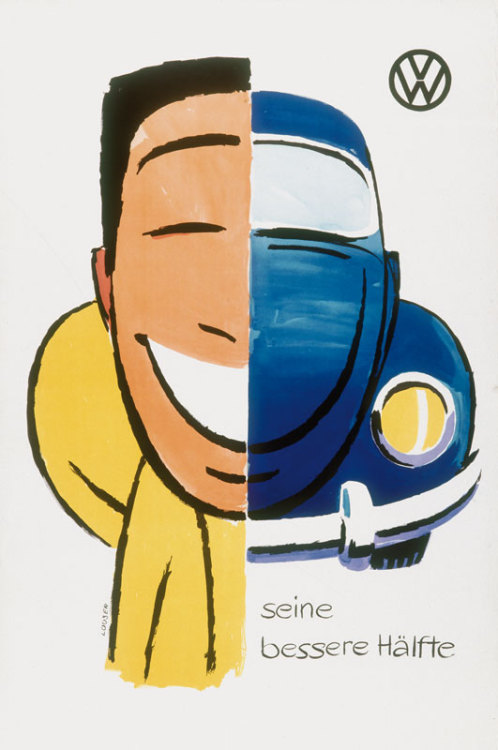 Hans Looser, poster artwork for seine bessere Hälfte – his better half, 1953. Volkswagen, Germany. S