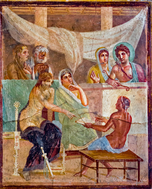 ancientcharm: “Admetos and Alkestis receiving the oracle”. Roman fresco found in Herculaneum, Italy.