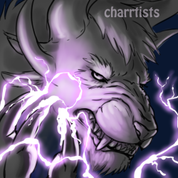 charrtists: Random part greyscale/part color portrait-doodle of Firden, my ele charr. Sometimes I just wanna draw something snarly and zappy.