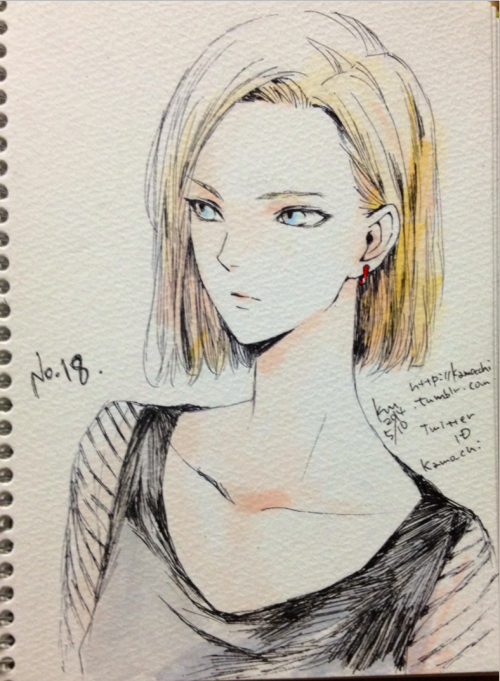 kamocchi:  18号さん。 いまドラゴンボールがというより18号さんが熱いです。 今まででうんともすんとも言わなかったオリジナル絵が、半年以上経った今晩いきなりリアクションが続いてびっくり。