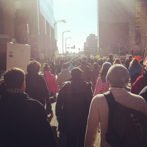 March through downtown St. Louis today in protest of no indictment #fergusondecision #shutitdown