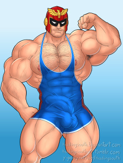 headingsouthart:  Who wants some packed Falcon sausage? Well you’re going to have to fight for it :Precently took a liking to wrestler onesies, dont be surprised to see more muscles squeezed into them.