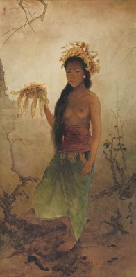 Balinese Woman with Offering, by Lee Man
