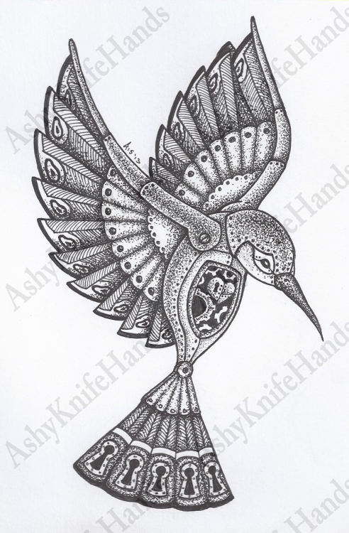 Hit Me in a Soft Spot - Mechanical Bird Illustration - 2013, AKH (me)...