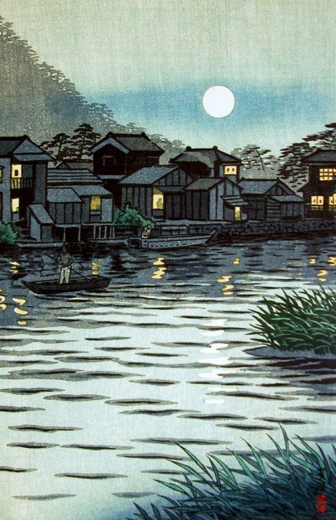 Rising Moon at River Katase  -   Shiro Kasamatsu 1953Japanese  1898-1991