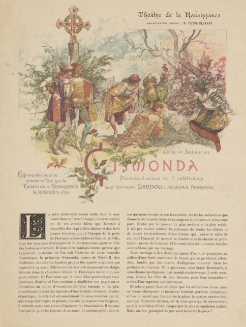 Gismonda, Théâtre de la Renaissance.Pièce en quatre actes et cinq tableaux de Mr Victorien Sardou de