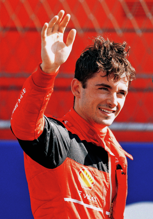 May 7, 2022; Miami Gardens, Florida, USA; Charles Leclerc waves to the fans in the stands after winn