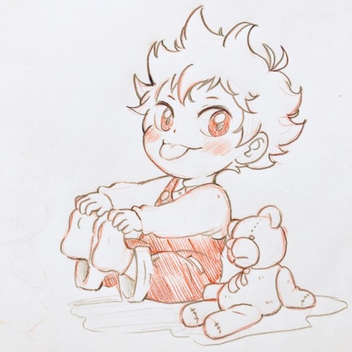 ainudraws: Baby Shouyou and teddy. Baby Tobio and kitty <3  I’ve been thinking about making stickers out of these… what do you think? I’ll try to draw them together tomorrow, let see how it goes :0 