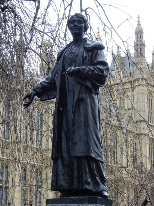 Emmeline Pankhurst outside the Houses of Parliament, London