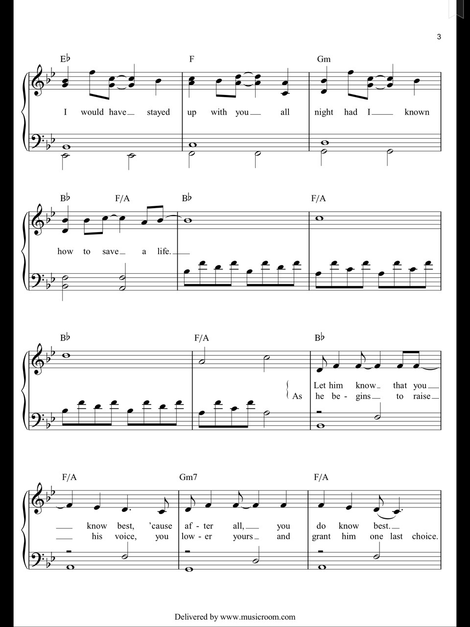 Piano Sheet Music The Fray How To Save A Life Piano Sheet