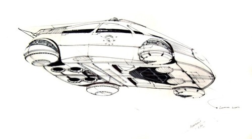 DeLorean designs for Back to the Future, I and II. Art by Ron Cobb (3 and 5) and Tim Flattery. 